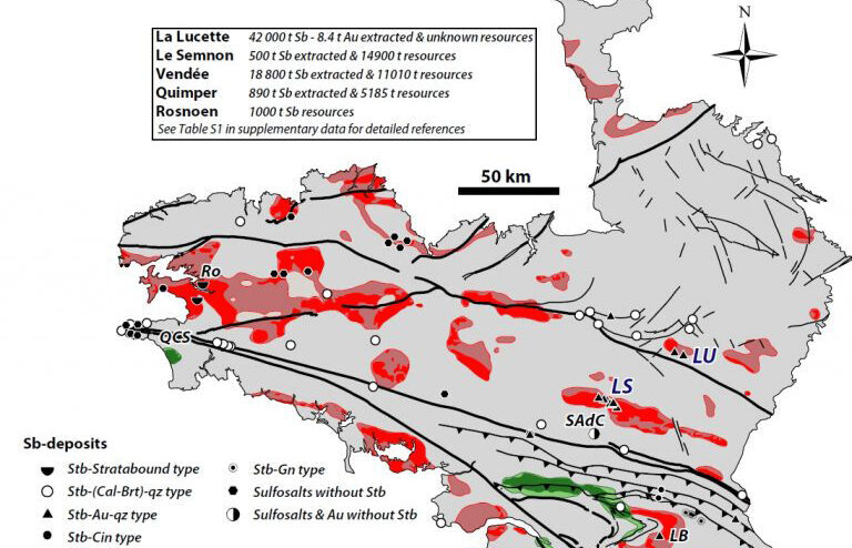 Predictive map, Sb Massif Armoricain (Pochon et al., 2016).