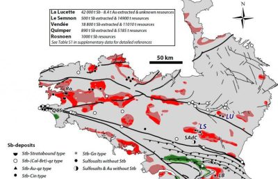 Predictive map, Sb Massif Armoricain (Pochon et al., 2016).