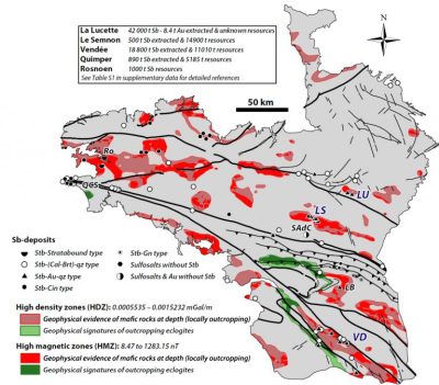 Predictive map, Sb Massif Armoricain (Pochon et al., 2016).